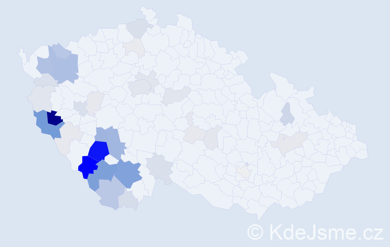 Příjmení: 'Frčková', počet výskytů 174 v celé ČR