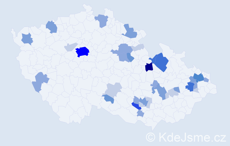 Příjmení: 'Peichlová', počet výskytů 102 v celé ČR