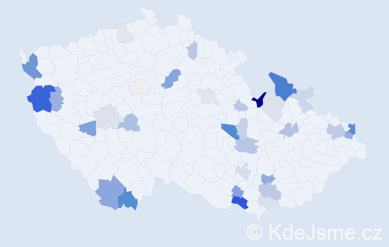 Příjmení: 'Valiček', počet výskytů 86 v celé ČR