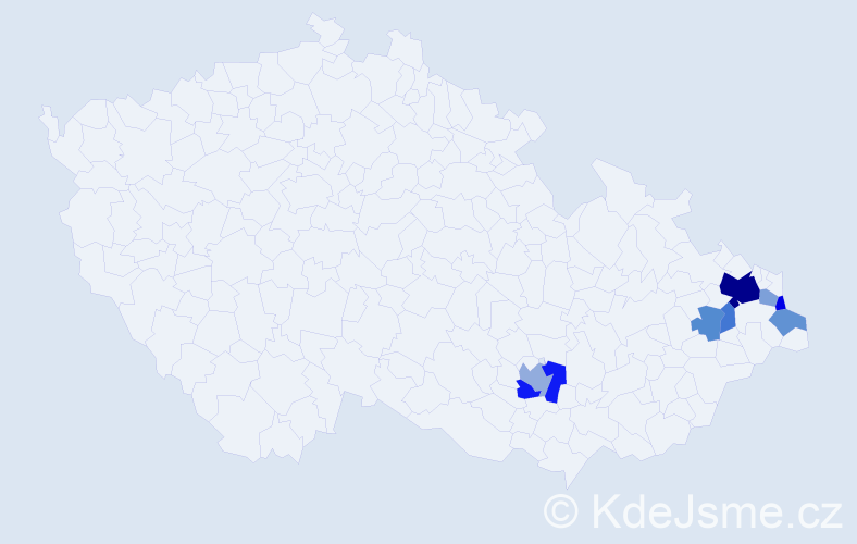 Příjmení: 'Kadurová', počet výskytů 18 v celé ČR