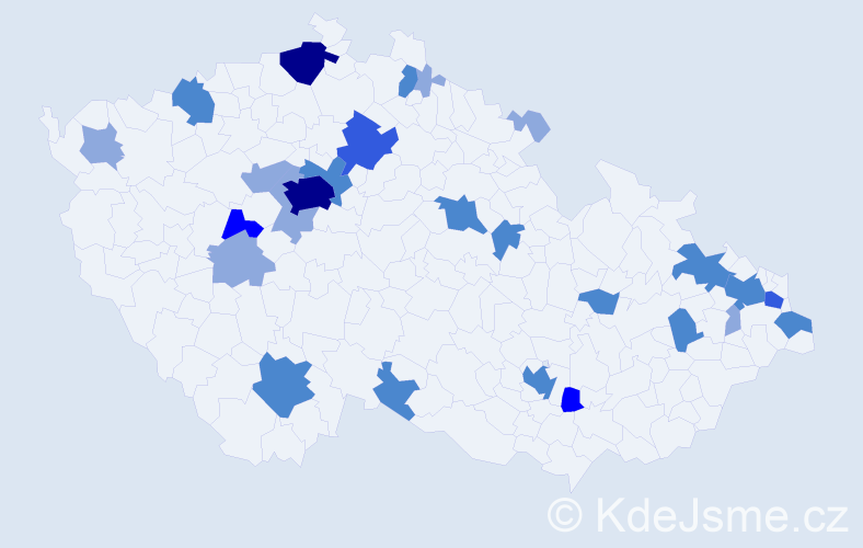 Příjmení: 'Bugár', počet výskytů 57 v celé ČR