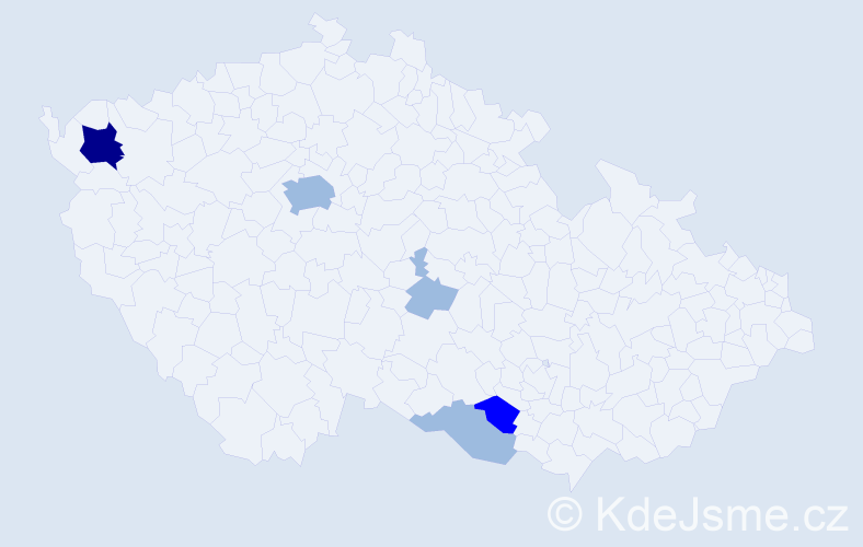 Příjmení: 'Mühlhauserová', počet výskytů 10 v celé ČR