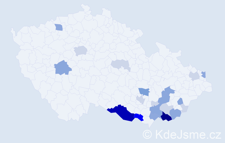 Příjmení: 'Bajková', počet výskytů 72 v celé ČR