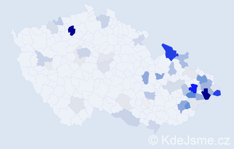 Příjmení: 'Závada', počet výskytů 196 v celé ČR