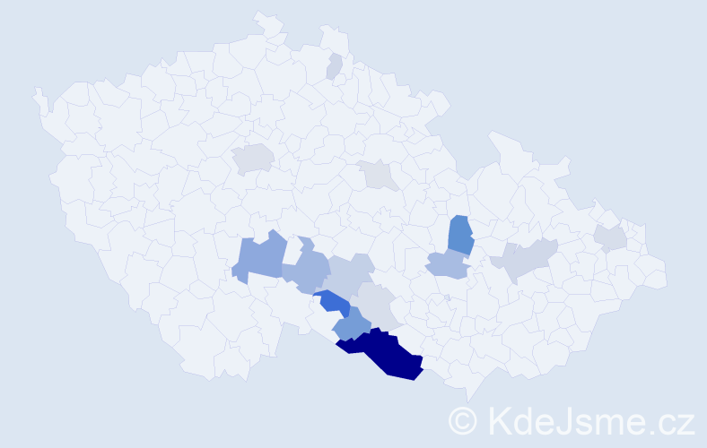Příjmení: 'Nezveda', počet výskytů 54 v celé ČR