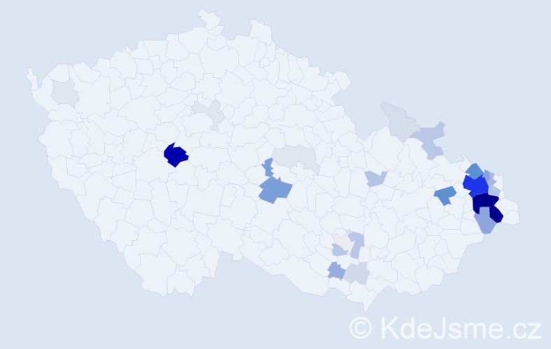 Příjmení: 'Hranický', počet výskytů 142 v celé ČR