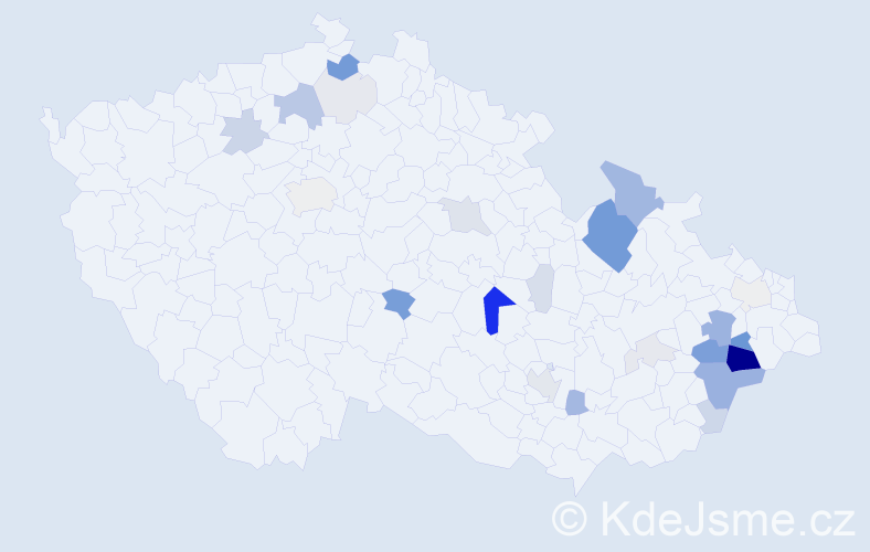 Příjmení: 'Michut', počet výskytů 98 v celé ČR