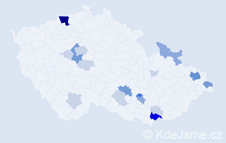 Příjmení: 'Koštoval', počet výskytů 61 v celé ČR