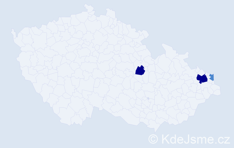 Příjmení: 'Hajro', počet výskytů 7 v celé ČR