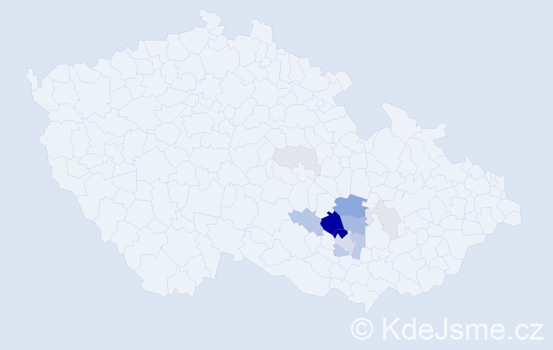 Příjmení: 'Kytner', počet výskytů 45 v celé ČR