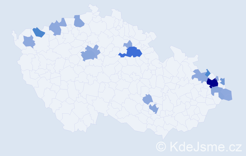 Příjmení: 'Capek', počet výskytů 43 v celé ČR