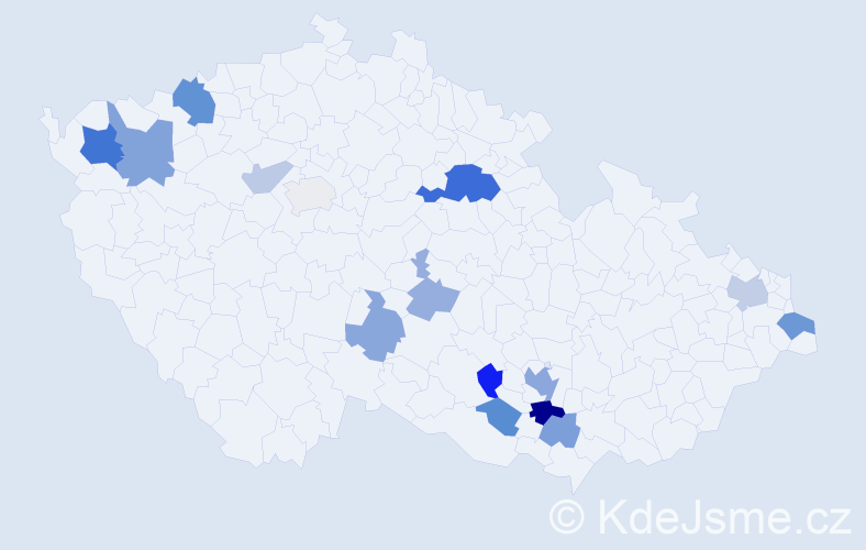 Příjmení: 'Moder', počet výskytů 34 v celé ČR