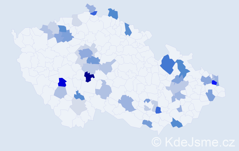 Příjmení: 'Kolárová', počet výskytů 102 v celé ČR