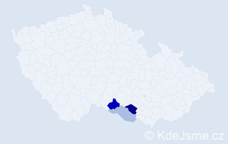 Příjmení: 'Temelkov', počet výskytů 5 v celé ČR