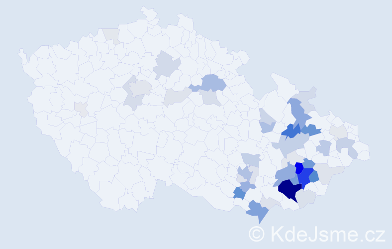 Příjmení: 'Dovrtělová', počet výskytů 148 v celé ČR