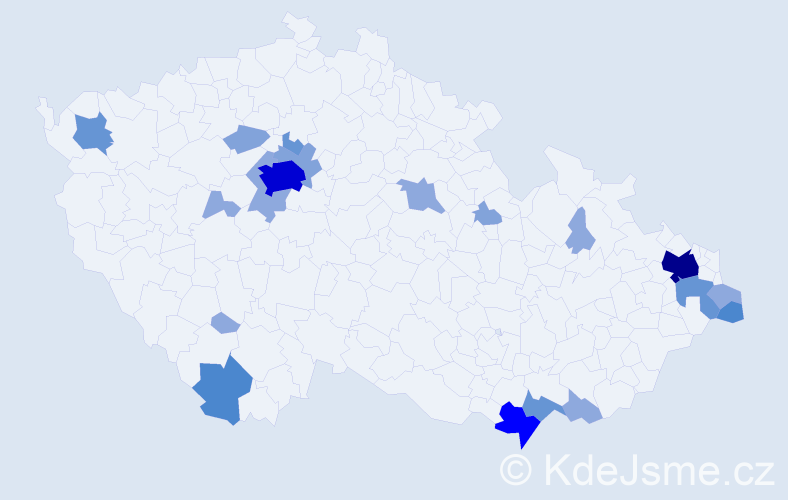 Příjmení: 'Kuklišová', počet výskytů 54 v celé ČR