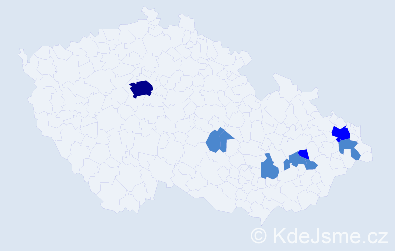 Příjmení: 'Vagrčka', počet výskytů 13 v celé ČR