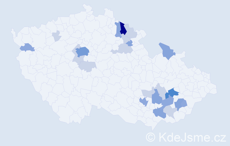 Příjmení: 'Sahánek', počet výskytů 60 v celé ČR
