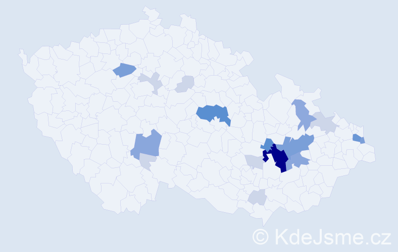Příjmení: 'Klváčková', počet výskytů 57 v celé ČR