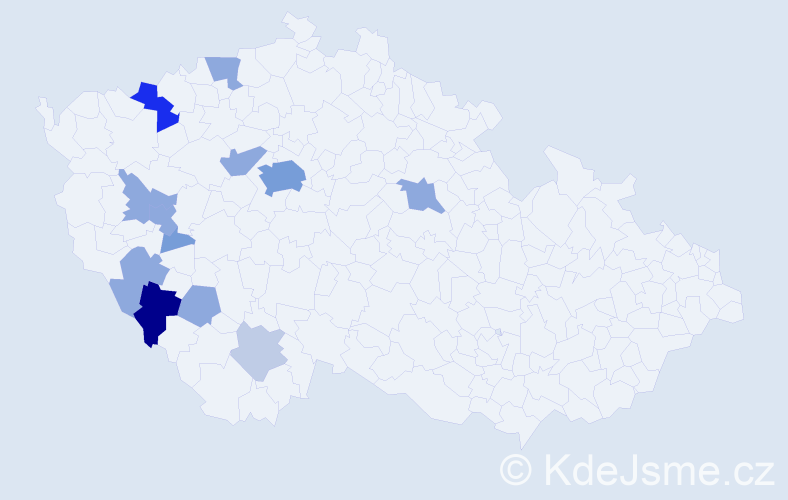 Příjmení: 'Hammerbauer', počet výskytů 38 v celé ČR
