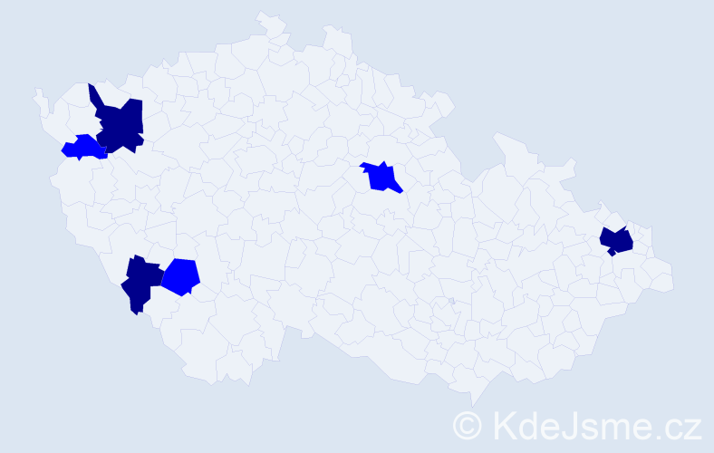 Příjmení: 'Kavec', počet výskytů 9 v celé ČR
