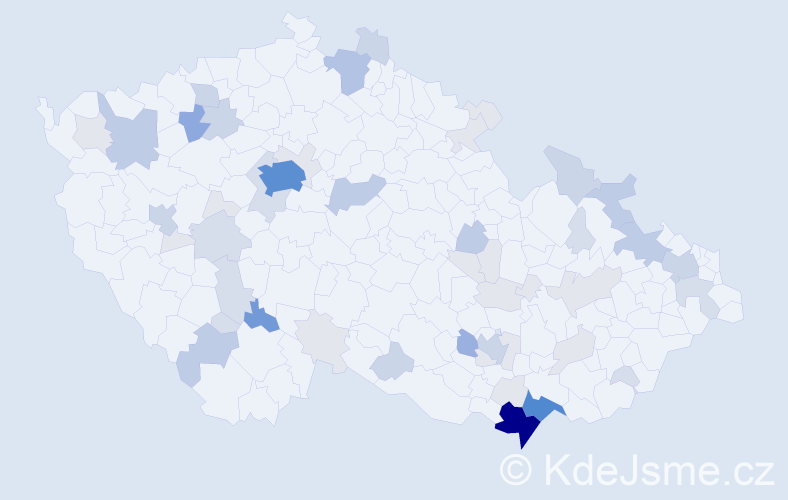 Příjmení: 'Hasil', počet výskytů 186 v celé ČR