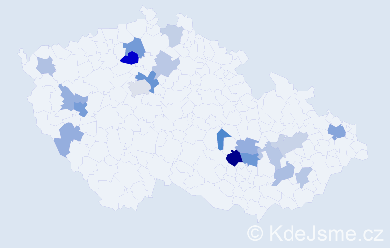 Příjmení: 'Modráková', počet výskytů 36 v celé ČR