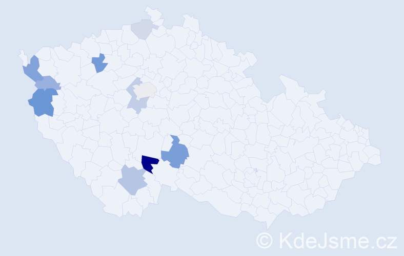 Příjmení: 'Dědouch', počet výskytů 25 v celé ČR