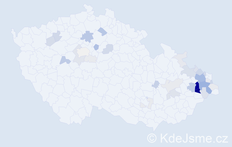 Příjmení: 'Kutáčová', počet výskytů 162 v celé ČR
