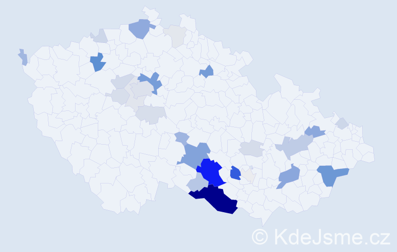 Příjmení: 'Česnek', počet výskytů 117 v celé ČR