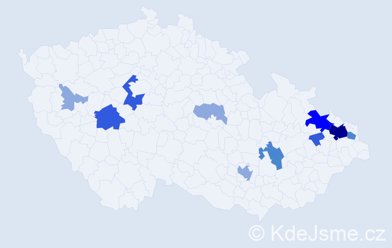 Příjmení: 'Trač', počet výskytů 25 v celé ČR