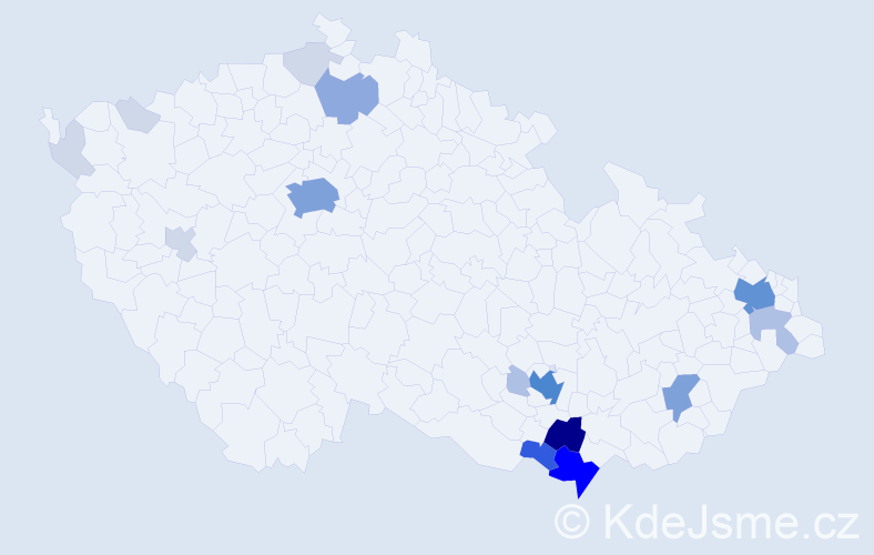 Příjmení: 'Kadrnka', počet výskytů 68 v celé ČR