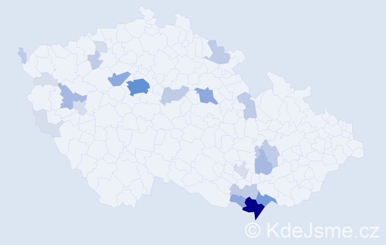 Příjmení: 'Dobšíčková', počet výskytů 75 v celé ČR