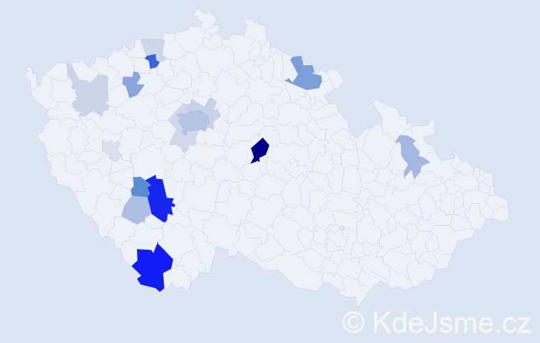 Příjmení: 'Pirný', počet výskytů 42 v celé ČR