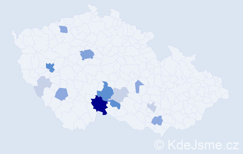 Příjmení: 'Vetýška', počet výskytů 41 v celé ČR