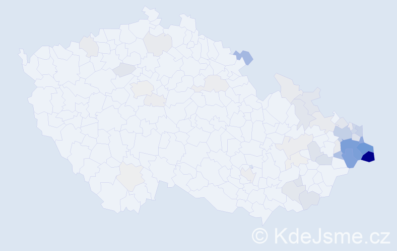Příjmení: 'Pindur', počet výskytů 224 v celé ČR