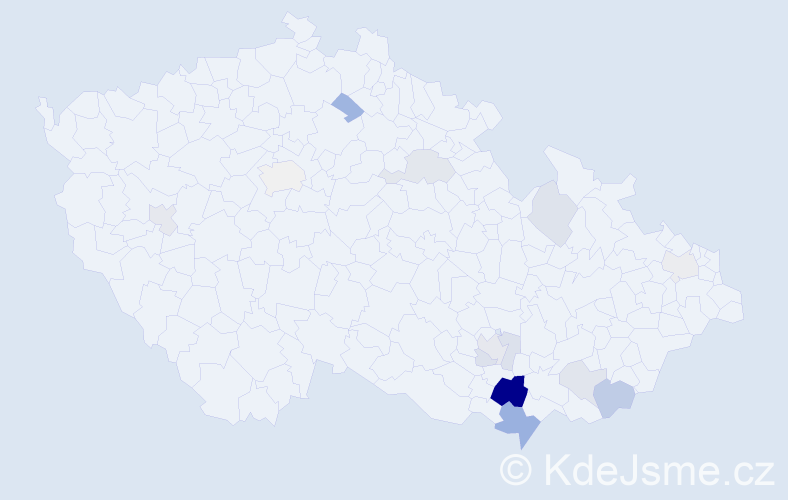 Příjmení: 'Čačíková', počet výskytů 29 v celé ČR