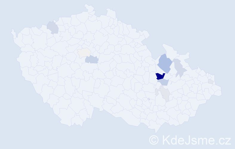 Příjmení: 'Tilcerová', počet výskytů 21 v celé ČR