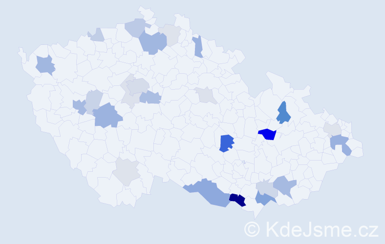 Příjmení: 'Prochásková', počet výskytů 68 v celé ČR