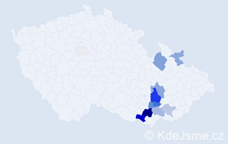 Příjmení: 'Babirád', počet výskytů 20 v celé ČR