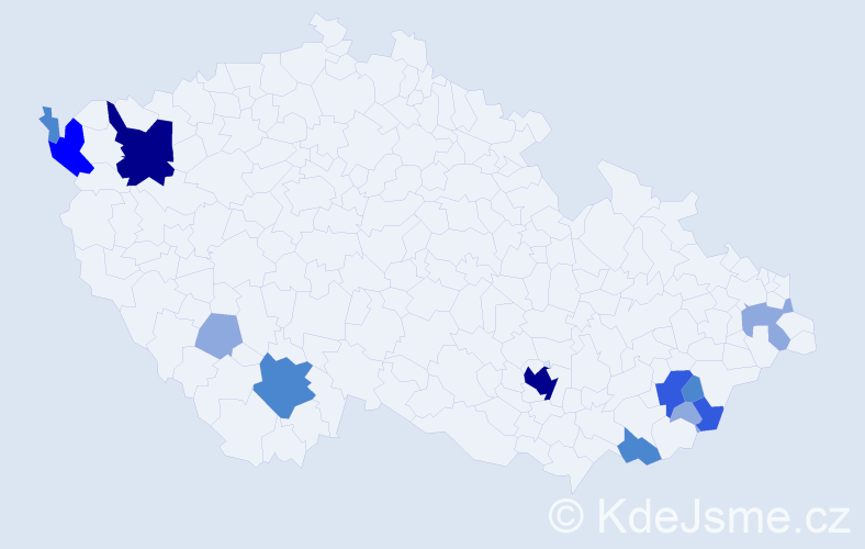 Příjmení: 'Piner', počet výskytů 32 v celé ČR