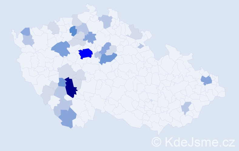 Příjmení: 'Svojšová', počet výskytů 103 v celé ČR