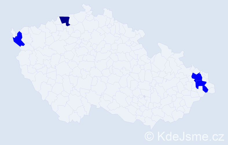 Příjmení: 'Dau', počet výskytů 5 v celé ČR