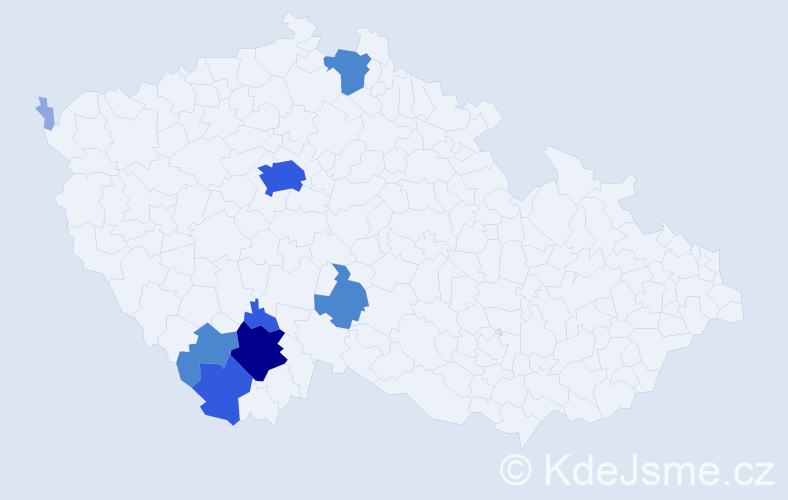 Příjmení: 'Mugrauer', počet výskytů 21 v celé ČR
