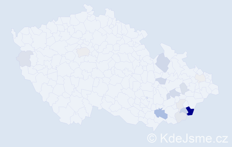 Příjmení: 'Zimáčková', počet výskytů 39 v celé ČR