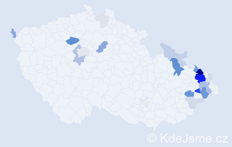 Příjmení: 'Kubenka', počet výskytů 87 v celé ČR