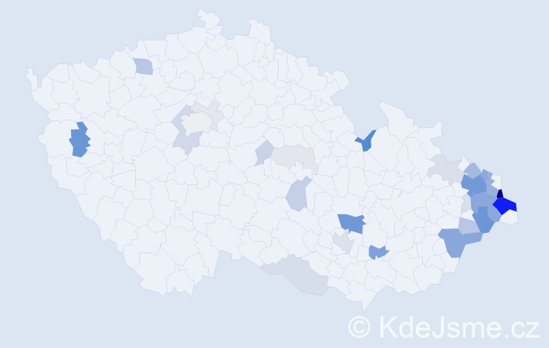 Příjmení: 'Bojdová', počet výskytů 145 v celé ČR