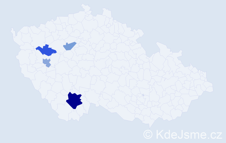 Příjmení: 'Kocmoud', počet výskytů 13 v celé ČR