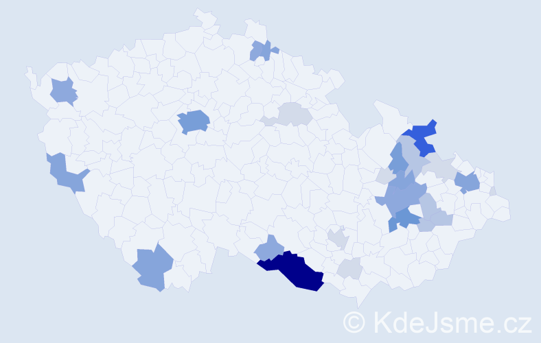 Příjmení: 'Bajcar', počet výskytů 89 v celé ČR