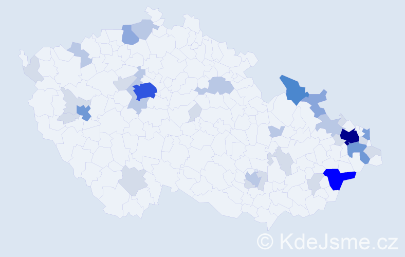 Příjmení: 'Barčák', počet výskytů 105 v celé ČR